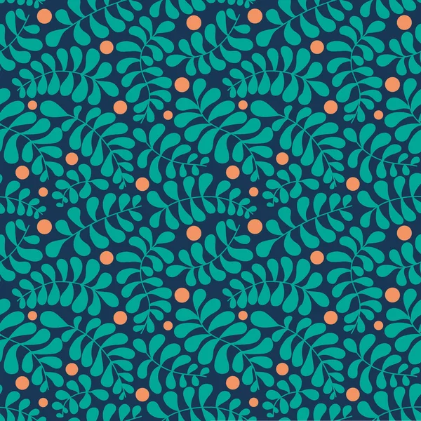 Vektör kusursuz desen. Mavi arka planda bitki unsurları olan soyut çizimler. Resimlerdeki canlı renkler. El çizimi. Kumaşlara, duvar kağıtlarına ve daha fazlasına baskı yapmak için kullan.