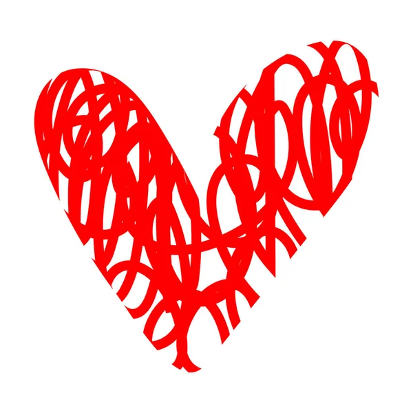 El yapımı kalp. El çizimi sert çizgiler kırmızı kalp beyaz arka planda izole. Sevgililer Günü için grafik tasarımınız için vektör illüstrasyonuName.
