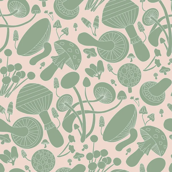 Orman mantarları dikişsiz desen. El çizimi. Kırmızı ve beyaz. Eski model. Vektör illüstrasyon sanatı