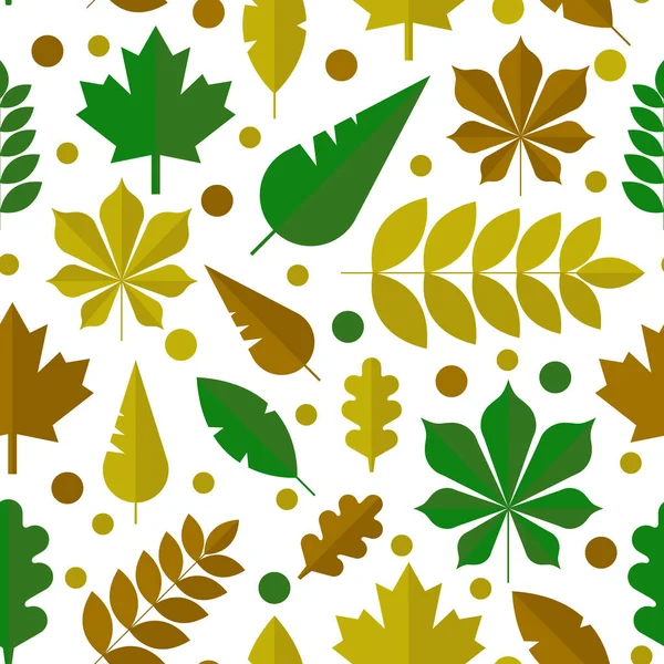 Vector seamless pattern of leaf in three colors green, yellow, brown on a white background. Textile sketch, background, wrapping paper, design, packaging. Eps 10. — Archivo Imágenes Vectoriales