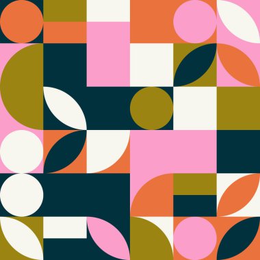 Geometri minimalistik poster dikdörtgenler, kareler, daireler, basit şekil ve şekil. Web afişi, iş sunumu, şirket kimliği, kumaş baskısı için soyut vektör tasarım şablonu