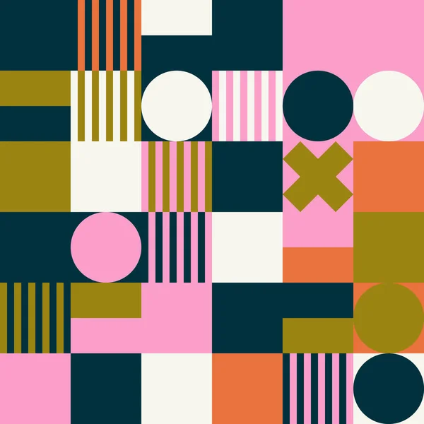 Geometri minimalistik poster dikdörtgenler, kareler, daireler, basit şekil ve şekil. Web afişi, iş sunumu, şirket kimliği, kumaş baskısı için soyut vektör tasarım şablonu