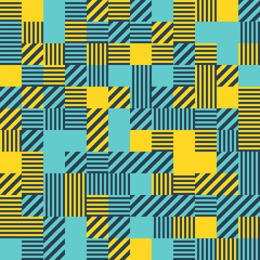 Geometri minimalistik dikdörtgenler, kareler, daireler, basit şekil ve şekil ile kusursuz desen. Web afişi, iş sunumu, kurumsal kimlik, kumaş için soyut vektör tasarım şablonu