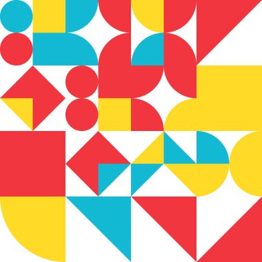 Geometri minimalistik dikdörtgenler, kareler, daireler, basit şekil ve şekil ile kusursuz desen. Web afişi, iş sunumu, kurumsal kimlik, kumaş için soyut vektör tasarım şablonu