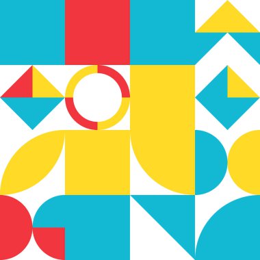 Geometri minimalistik dikdörtgenler, kareler, daireler, basit şekil ve şekil ile kusursuz desen. Web afişi, iş sunumu, kurumsal kimlik, kumaş için soyut vektör tasarım şablonu