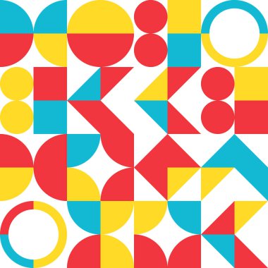 Geometri minimalistik dikdörtgenler, kareler, daireler, basit şekil ve şekil ile kusursuz desen. Web afişi, iş sunumu, kurumsal kimlik, kumaş için soyut vektör tasarım şablonu