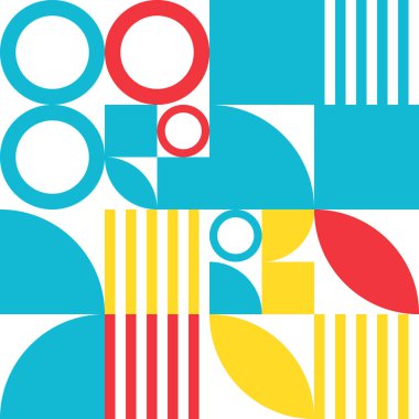 Geometri minimalistik dikdörtgenler, kareler, daireler, basit şekil ve şekil ile kusursuz desen. Web afişi, iş sunumu, kurumsal kimlik, kumaş için soyut vektör tasarım şablonu