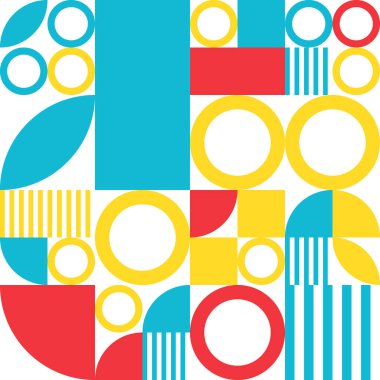 Geometri minimalistik dikdörtgenler, kareler, daireler, basit şekil ve şekil ile kusursuz desen. Web afişi, iş sunumu, kurumsal kimlik, kumaş için soyut vektör tasarım şablonu