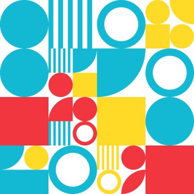 Geometri minimalistik dikdörtgenler, kareler, daireler, basit şekil ve şekil ile kusursuz desen. Web afişi, iş sunumu, kurumsal kimlik, kumaş için soyut vektör tasarım şablonu