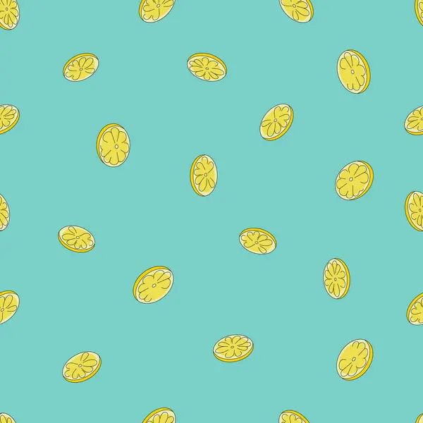 Yeşil arka planda limon dilimleri olan kusursuz bir desen. Vektör illüstrasyonu