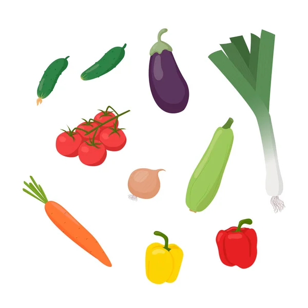 Vegetales Vegetarianos Verduras Set Vector Plano Cosecha Verduras Tomate Pepino — Vector de stock