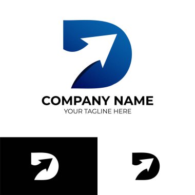 D harfi ok logo şablonu tasarımı, mavi renk gradyan. vektör illüstrasyonu