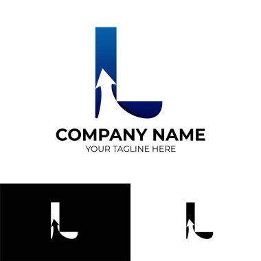 L Arrow logo şablonu dizaynı. Gradyan mavi renk. vektör illüstrasyonu