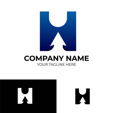 H Arrow logo şablonu dizaynı. Gradyan mavi renk. vektör illüstrasyonu