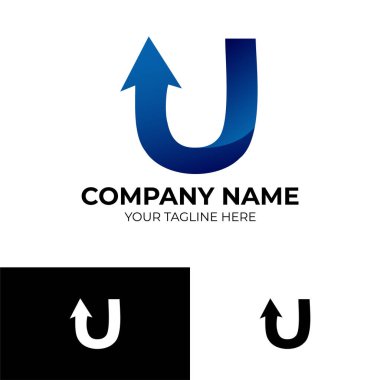 U Arrow logo şablonu tasarımının gradyan mavi rengi. vektör illüstrasyonu