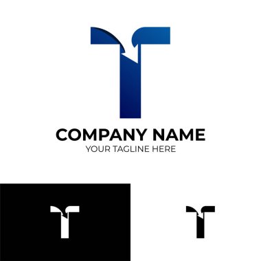 T Arrow harfinin logo şablonu mavi renkte tasarlandı. vektör illüstrasyonu