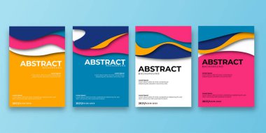 Soyut kapak üç boyutlu kağıt resim çizimi seti. dalga renkli arka plan örtüsü. Broşürler, posterler, kapaklar, defterler, dergiler, afişler, el ilanları ve kartlar.