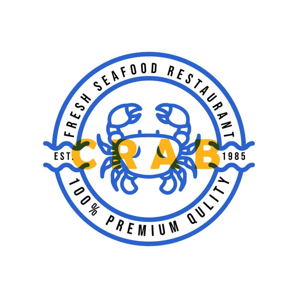 Φρέσκο Καβούρι Λογότυπο Ετικέτα Θαλασσινά Διάνυσμα Εικονίδιο Απεικόνιση — Διανυσματικό Αρχείο