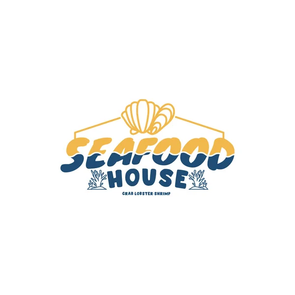 Seafood House Vintage Logo Vector Icon Illustration — 스톡 벡터