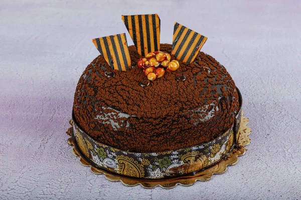 Chocolate Fruit Cake Freshly Made Serve Special Day Birthday Wedding — Stock Photo, Image