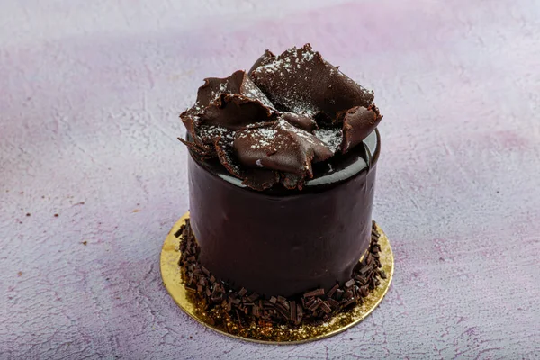 Bolo Chocolate Acabado Fazer Delicioso Mesa Madeira Mini Bolos Chocolate — Fotografia de Stock