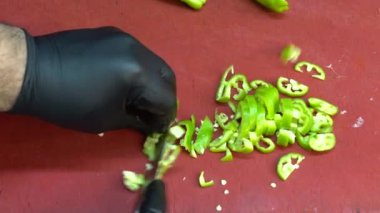 Cooking meat saute. Pieces of pepper close-up video