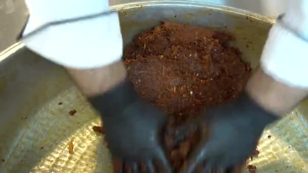 Cook Preparing Cigkofte Turkish Traditional Food Preparation Making Raw Meatballs — 비디오