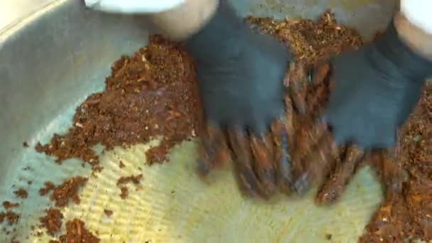 Cook Preparing Cigkofte Turkish Traditional Food Preparation Making Raw Meatballs — Video Stock