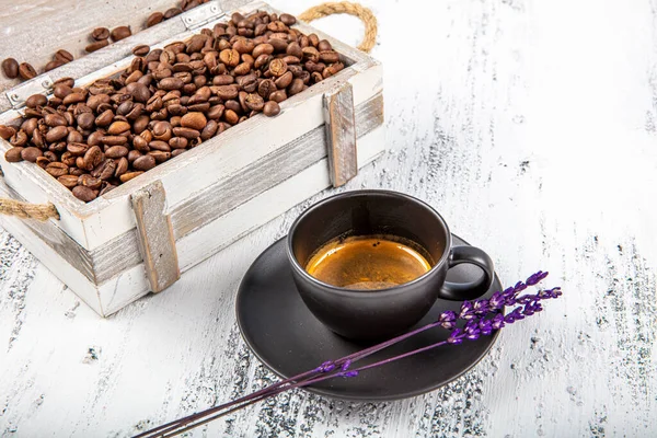 Glas Aromatische Ristretto Koffie Met Rook Koffie Tafel Café — Stockfoto