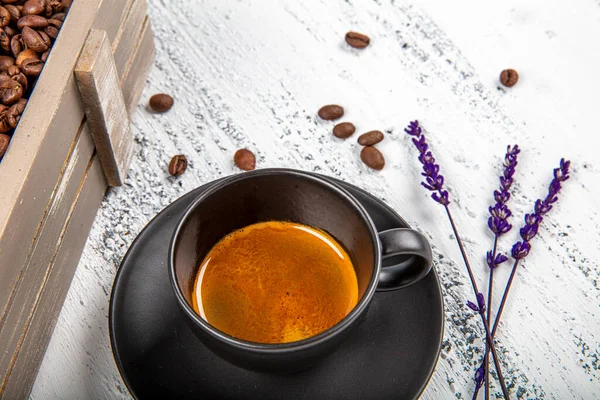 Glas Aromatische Ristretto Koffie Met Rook Koffie Tafel Café — Stockfoto