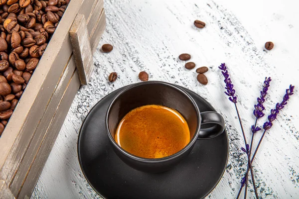 Glas Aromatische Ristretto Koffie Met Rook Koffie Tafel Café — Stockfoto