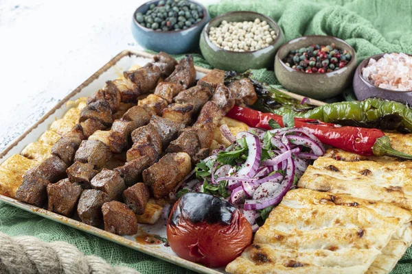 Турецька Кухня Смачна Сигрова Раковина Liver Skewer Turkish Ciger Shish — стокове фото