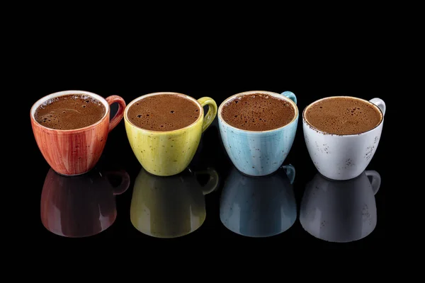 Турецкий Кофе Красочных Фарфора Чашки Изолированы Черном Фоне — стоковое фото