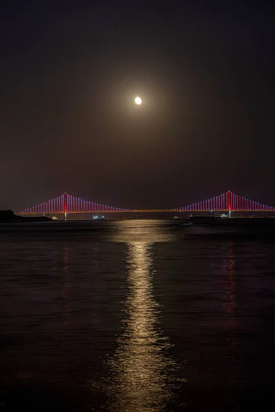 Osmangazi Bridge Izmit Bay Bridge Volle Maan Izmit Kocaeli Turkije — Stockfoto