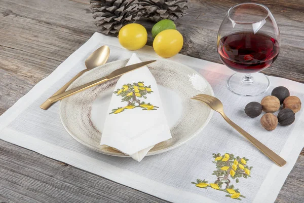 Vajilla Comida Vacía Plato Cerámica Tazones Especias Cuchillo Tenedor Con — Foto de Stock