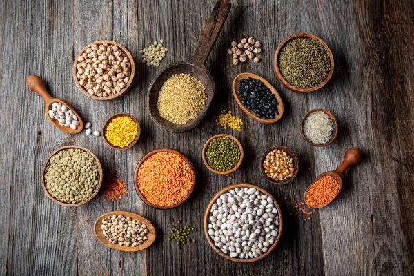 Vegan Protein Source Various Assortment Legumes Lentils Chickpea Beans Assortment — Stockfoto