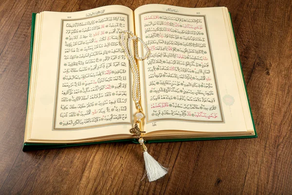 Istanbul, Turkey - April 5, 2015; A Quran book opened with a rosary. Quran - holy book of innocent Muslims (breadth of all Muslims).