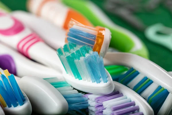 Different Multi Colored Toothbrushes Stock Images Morning Hygiene Concept Bathroom — Stock Photo, Image