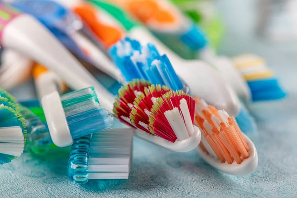 Different Multi Colored Toothbrushes Stock Images Morning Hygiene Concept Bathroom — Stock Photo, Image