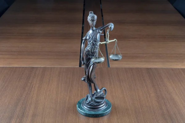 Balances Sur Fond Bois Symbole Droit Justice Concept Droit Justice — Photo