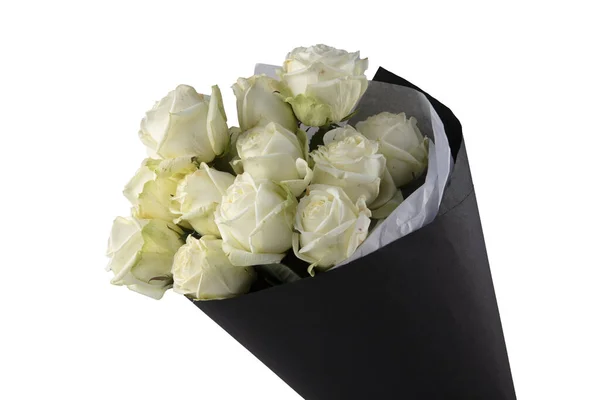 Букет Белых Роз Белые Цветы Розы Изолированы Белом Фоне — стоковое фото