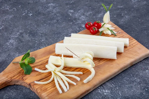 Cecil Cheese Wooden Background Angel Hair Cheese Stringy Cheese — Stock Photo, Image