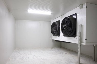 Depo dondurucusu. Depo dondurucusu. Yiyecek deposu için soğutma odası. Eksi 40 derece.