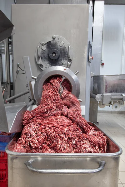 Мясо Гриндере Мясной Промышленности Мясо Извлекается Промышленной Мясорубки — стоковое фото