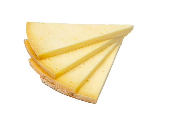 Fetta Triangolare Formaggio Cheddar Vecchio Pezzo Formaggio Giallo Con Pezzi — Foto Stock