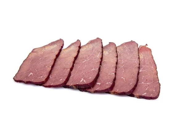 Кусочки Сухого Мяса Мясные Куски Говядины Изолированы Белом Фоне — стоковое фото