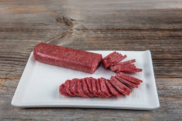 Flattened, semi-dried traditional unique Bulgarian salami called Lukanka