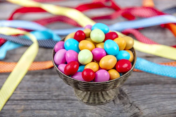 Almond candy; Sugared Almonds on white background.Eid al-Fitr (Feast of Ramadan) concept.