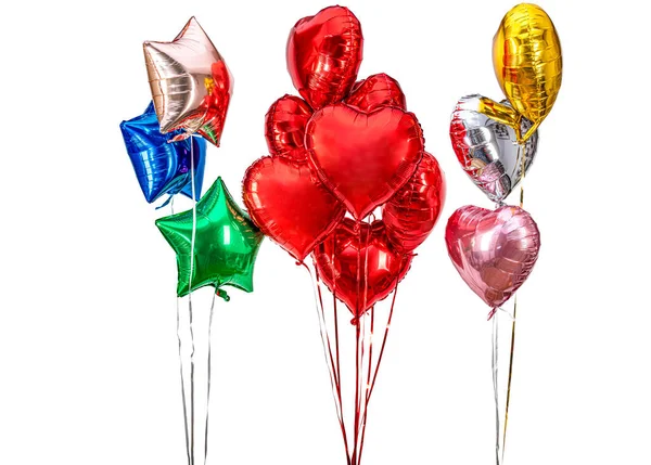 Air Balloon Set Bunch Red Color Heart Shaped Foil Balloons — Stock Photo, Image