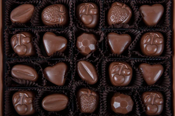 Cioccolato Speciale Vista Ravvicinata Della Scatola Cioccolatini Vista Dall Alto — Foto Stock